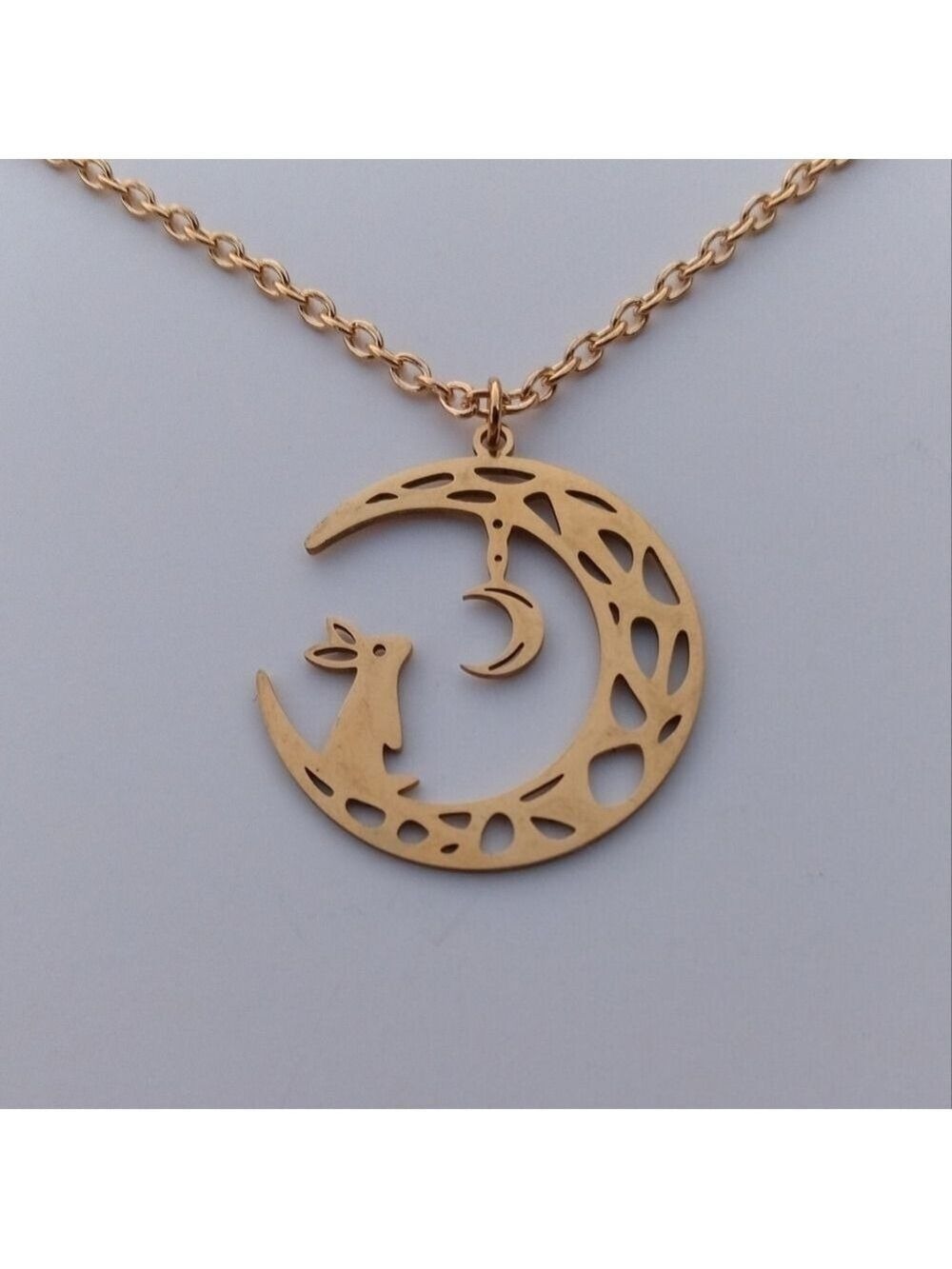 ❤️ 2/$20 Stainless Steel Moon Bunny Gold Tone Necklace NWT